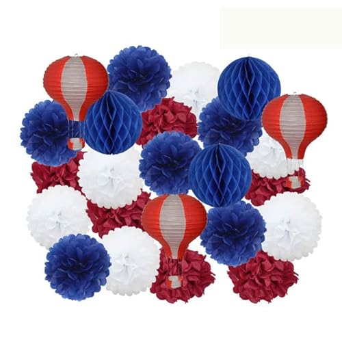 Papier Laterne, Papier pom poms Dekorationen, Kinder Taufe Dekor 12 Zoll hängen rosa Papier Heißluft Ball Laterne 30 cm Party Favor blau Tissue Pompom(Red Blue Set) von HYQOUKLR