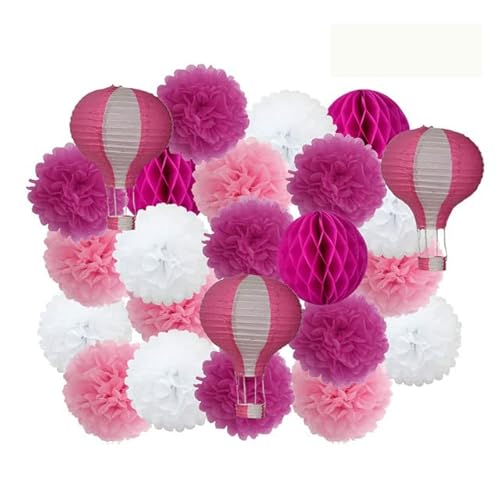 Papier Laterne, Papier pom poms Dekorationen, Kinder Taufe Dekor 12 Zoll hängen rosa Papier Heißluft Ball Laterne 30 cm Party Favor blau Tissue Pompom(Rose Red Set) von HYQOUKLR