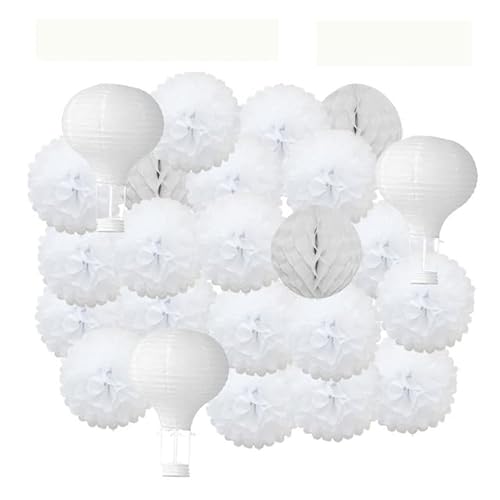 Papier Laterne, Papier pom poms Dekorationen, Kinder Taufe Dekor 12 Zoll hängen rosa Papier Heißluft Ball Laterne 30 cm Party Favor blau Tissue Pompom(White Set) von HYQOUKLR