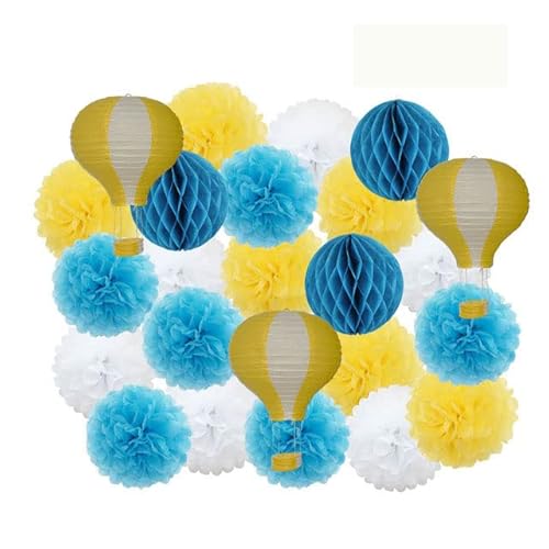 Papier Laterne, Papier pom poms Dekorationen, Kinder Taufe Dekor 12 Zoll hängen rosa Papier Heißluft Ball Laterne 30 cm Party Favor blau Tissue Pompom(Yellow Blue Set) von HYQOUKLR