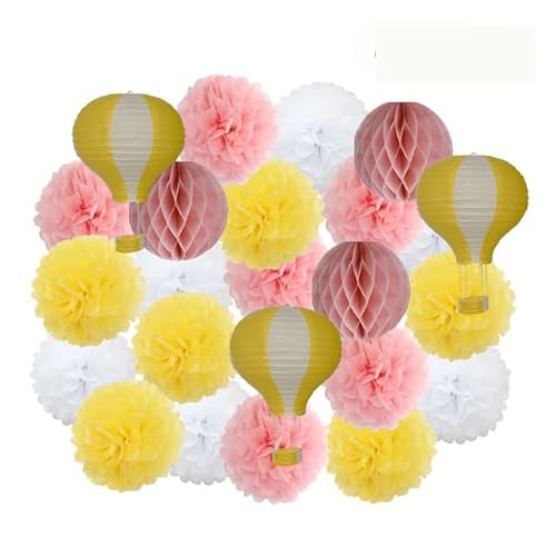 Papier Laterne, Papier pom poms Dekorationen, Kinder Taufe Dekor 12 Zoll hängen rosa Papier Heißluft Ball Laterne 30 cm Party Favor blau Tissue Pompom(Yellow Pink Set) von HYQOUKLR