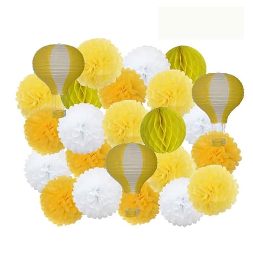 Papier Laterne, Papier pom poms Dekorationen, Kinder Taufe Dekor 12 Zoll hängen rosa Papier Heißluft Ball Laterne 30 cm Party Favor blau Tissue Pompom(Yellow Set) von HYQOUKLR