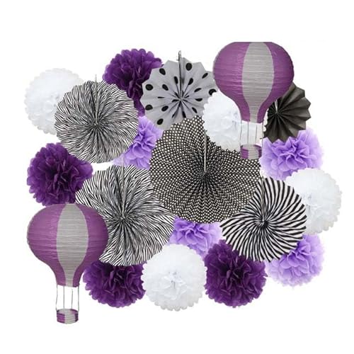 Papier Laterne, Papier pom poms Dekorationen, Party Favor Rosa Set Gemischte Größe Papier Fan Laterne Hochzeit Taufe Dekor Gewebe Blume Blau(Black Purple Set) von HYQOUKLR