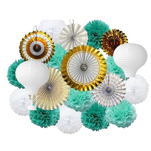 Papier Laterne, Papier pom poms Dekorationen, Party Favor Rosa Set Gemischte Größe Papier Fan Laterne Hochzeit Taufe Dekor Gewebe Blume Blau(Gold Pink Set) von HYQOUKLR