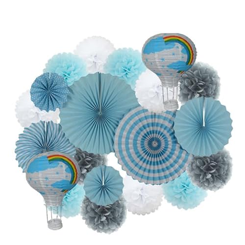 Papier Laterne, Papier pom poms Dekorationen, Party Favor Rosa Set Gemischte Größe Papier Fan Laterne Hochzeit Taufe Dekor Gewebe Blume Blau(Gray Blue Set) von HYQOUKLR