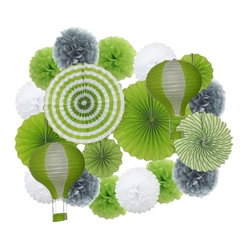 Papier Laterne, Papier pom poms Dekorationen, Party Favor Rosa Set Gemischte Größe Papier Fan Laterne Hochzeit Taufe Dekor Gewebe Blume Blau(Gray Green Set) von HYQOUKLR