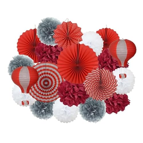 Papier Laterne, Papier pom poms Dekorationen, Party Favor Rosa Set Gemischte Größe Papier Fan Laterne Hochzeit Taufe Dekor Gewebe Blume Blau(Gray Red Set) von HYQOUKLR