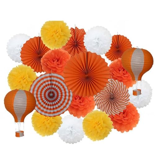 Papier Laterne, Papier pom poms Dekorationen, Party Favor Rosa Set Gemischte Größe Papier Fan Laterne Hochzeit Taufe Dekor Gewebe Blume Blau(Orange Set) von HYQOUKLR