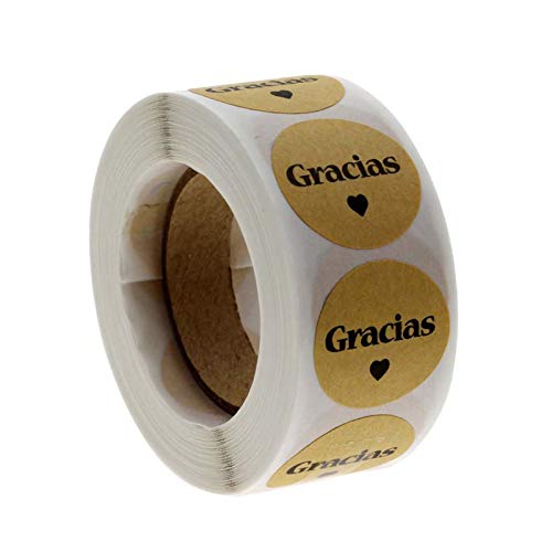 HYROOY 500 Stück spanische Dankesaufkleber, selbstklebend, Kraftpapier, Gracias, Etiketten, Aufkleber, kleines Unternehmen, Verpackungsbox, Aufkleber, Kraftpapier + Aufkleber von HYROOY