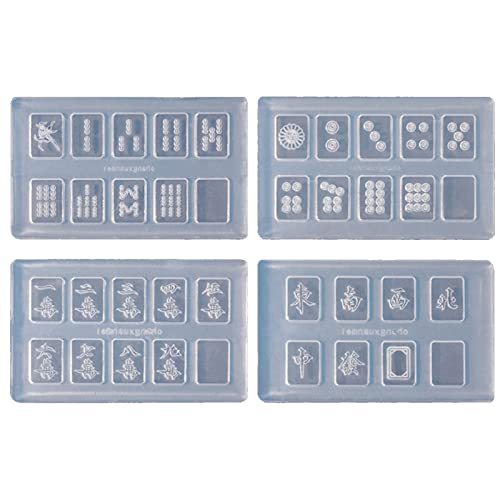 HYROOY Mahjong Nagelformen Mahjong Epoxidharz Gießform Harz Silikonformen für Bastelprojekte Mahjong Spiel Set Kieselgel 4 Stück von HYROOY