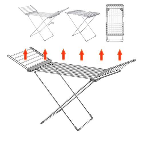 Elektrischer Wäschetrockner mit 18 beheizten Stangen, Handtuchwärmer für den Innenbereich, tragbarer Wäscheständer mit Flügeln, faltbarer Wäscheständer, Stalltrockner, energieeffizient, schöne Landsc von HYRTHAFSDF