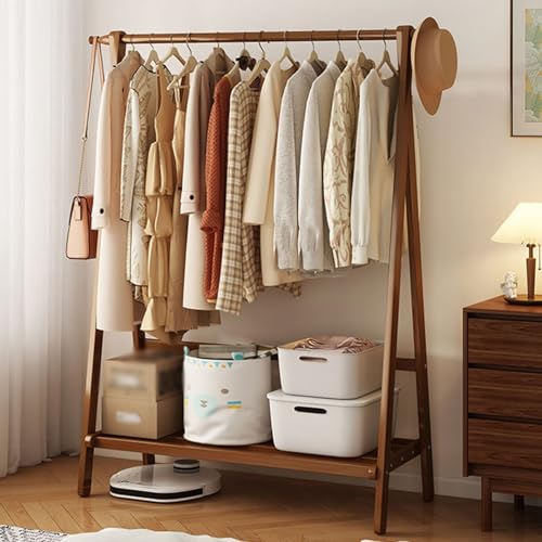 HYRTHAFSDF Kleiderständer aus Bambus mit Ablageflächen und Garderobe, platzsparende Kleiderstange für Schlafzimmer, 70 cm von HYRTHAFSDF