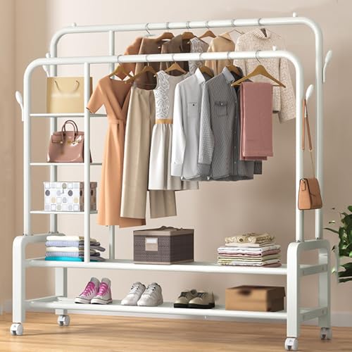 HYRTHAFSDF Robuste Kleiderstange aus Metall mit doppelter Aufhängung für Kleidung, Schuhregal, Lagerregale, freistehende Stangen für Schlafzimmer und Büro, 150 cm von HYRTHAFSDF