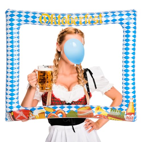 Hysenm Oktoberfest Aufblasbarer Fotorahmen 75 x 65 cm Blau, Selfie Rahmen Bilderrahmen Party Zubehör, Aufblasbare Photo Booth Requisiten Fotobox Requisiten Geschenk Oktober Foto Requisiten von HYSENM