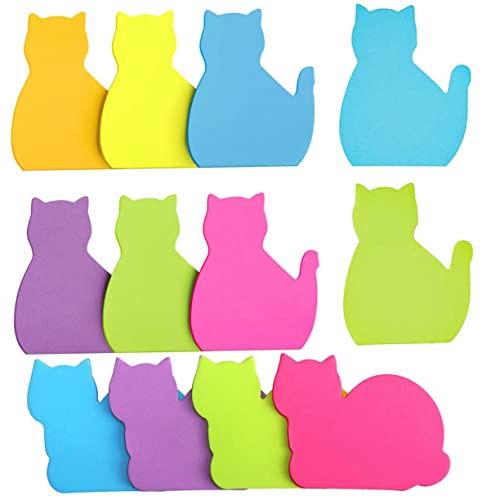 HYTROVE 12St Katze Haftnotizen Katzenbecher Katzenbinder Katzenstifte Katzenaufkleber Katzendekor Cat shaped note paper Adhesive notes tragbare Haftnotizen bunter Notizblock Papier von HYTROVE