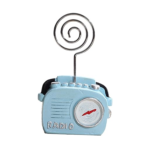 HYTROVE 1Stk Funkscheinhalter Memoständer Retro Tischkartenhalter Vintage-Bilderrahmen büro accessoires büro zubehör Nachrichtenhalter Halter in Form eines Telefonradios Metall Ring Blue von HYTROVE