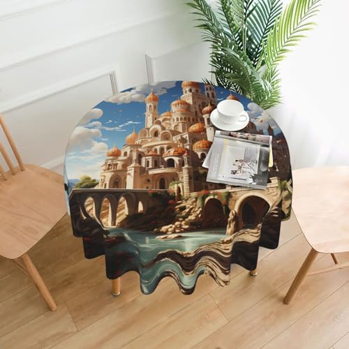 HYTTER Runde dekorative Tischdecke mit Anime-Schloss-Himmel-Muster, 152,4 cm: Das Material ist weich, knitterarm von HYTTER