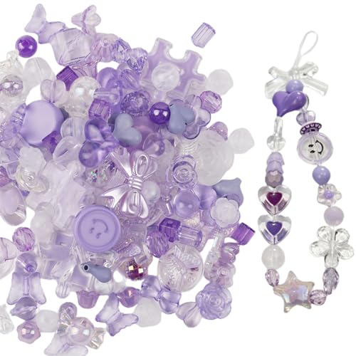 HZAOPZE 130 Stück Verschiedene Bastelperlen Acryl Armbandperlen Perlen zum Auffädeln Herstellung von Schmuck Acrylperlen Beads für DIY Armbänder Halsketten Handyketten Perlen Basteln (Lila) von HZAOPZE