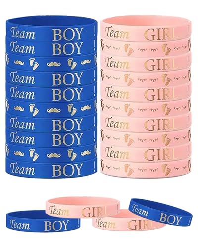 HZAOPZE 24 Stücke Geschlecht Offenbaren Armbänder - Team Boy Team Girl Silikon Armbänder Gender Reveal Partydeko für Baby Shower Babyparty Geschlecht Verkündung Party Zubehör(Pink, Blau) von HZAOPZE