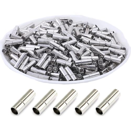 HZAOPZE 30 pcs Silber Schnur Endkappen Kettenverschluss Schnalle schieben Paracord Verschlüsse zur Schmuckherstellung Lederschnur Ende Cap für Armbänder Schmuckherstellung(2 mm, 2,5 mm, 3 mm) von HZAOPZE