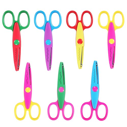 HZAOPZE 7 pcs Kinderschere Bastelschere Kinder Sicherheit Schere, Vorschule Training gezackte Schere, Zick-Zack-Schere, Papierschere Kinder DIY Handwerk Scrapbooking, 7 Arten von Linien von HZAOPZE