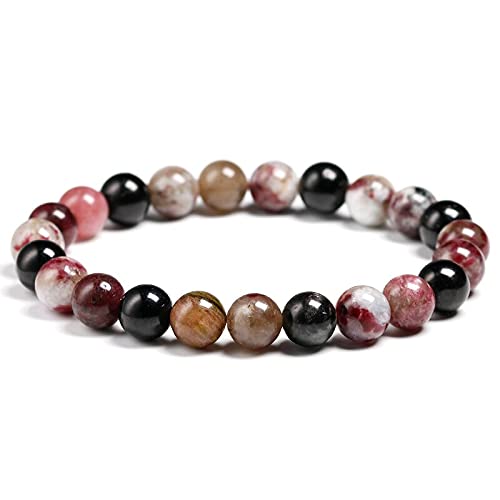 HZLXF1 6 mm 8 mm 10 mm Naturstein gemischtes Turmalin-Armband, geeignet for Damen-Herren-Perlen-Quarz-Armband (Panjang : 21cm 8.3inch, Warna Logam : Beads 8mm) von HZLXF1