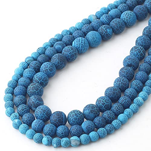 HZLXF1 Dunkelblauer Frost-rissiger Traum-Feuer-Drachen-Venen Achats Onyx Natursteinperlen 6 8 10mm Runde Perle for Schmuckherstellung (Color : Dark Blue, Item Diameter : 10mm 37pcs Beads) von HZLXF1