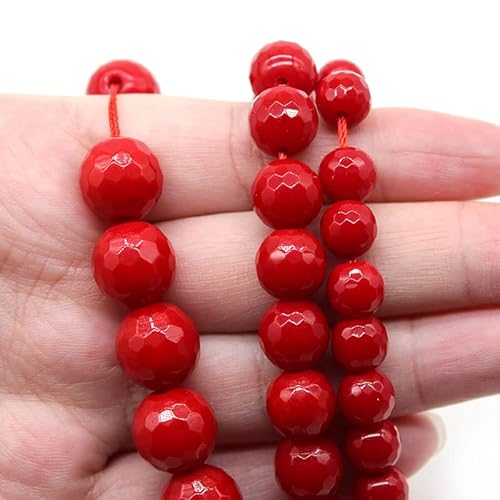 HZLXF1 Natürliche facettierte rote Korallenstein runde lose Spacer perlen 6/8 / 10mm schmuck handgefertigte Halskette armbänder DIY. Zubehör 15 "39cm (Color : Red, Item Diameter : 6mm Approx 63beads) von HZLXF1