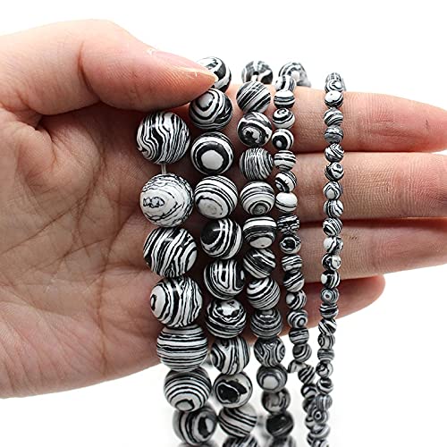 HZLXF1 Naturstein schwarz weiße Streifen malachit runde lose perlen 4/6/8/10 / 12mm for schmuck Machen DIY Armband 15 Zoll 39 cm (Item Diameter : 12mm Approx 30beads) von HZLXF1