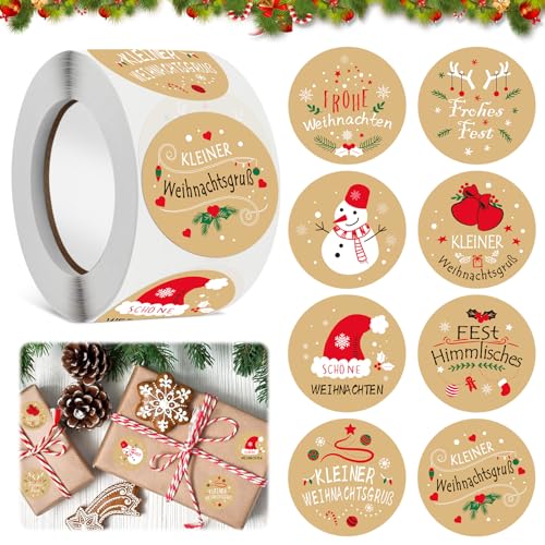 500 Stück Aufkleber Rolle Weihnachten, 4cm Weihnachtsaufkleber Roll, Weihnachten Kraftpapier Rund Etiketten Sticker, Selbstklebend Rollen Stickers für Geschenk Umschlag Grußkarten von HZMJDHZM