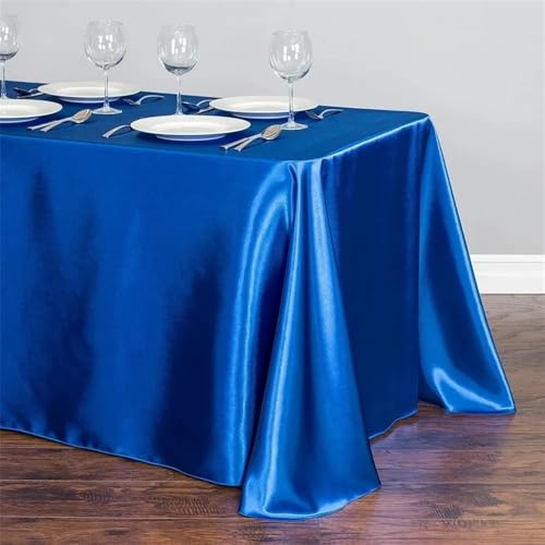 Einfarbige Tischdecke aus Satin, Tischdecke, Tischüberzug für Geburtstage, Hochzeiten, Bankette, Restaurants, Festivals, Partys, Blau, 145 x 160 cm von HZSZXG