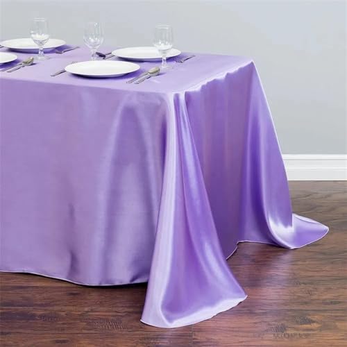 Einfarbige Tischdecke aus Satin, Tischdecke, Tischüberzug für Geburtstage, Hochzeiten, Bankette, Restaurants, Festivals, Partys, Hellviolett, 145 x 180 cm von HZSZXG