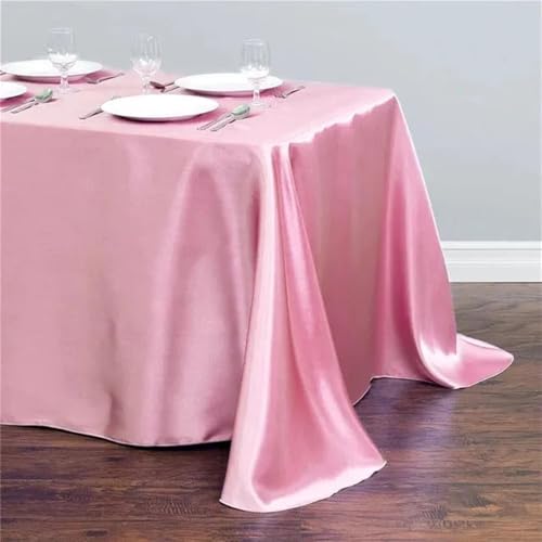 Einfarbige Tischdecke aus Satin, Tischdecke, Tischüberzug für Geburtstage, Hochzeiten, Bankette, Restaurants, Festivals, Partys, Rosa, 145 x 160 cm von HZSZXG