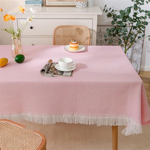 Tischdecke mit Quastenrand, Gitter-Tischdecke, Camping-/Home-Tischdecke aus Baumwolle und Leinen, rechteckig, rund, für Couchtisch, B, Rosa, 180 x 230 cm von HZSZXG