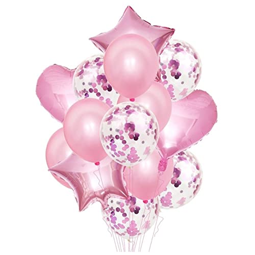 HZWMQDLF Happy Birthday Ballon 14 stücke Multi Confetti Ballon Happy Birthday Party Ballons Rose Gold Helium Ballons Dusche Partybedarf Luftballons(Pink) von HZWMQDLF