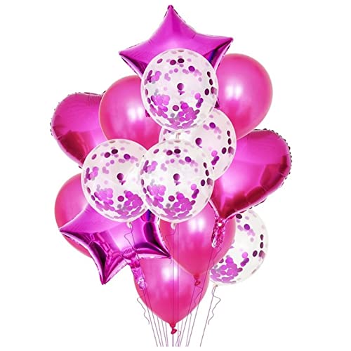 HZWMQDLF Happy Birthday Ballon 14 stücke Multi Confetti Ballon Happy Birthday Party Ballons Rose Gold Helium Ballons Dusche Partybedarf Luftballons(Rose red) von HZWMQDLF