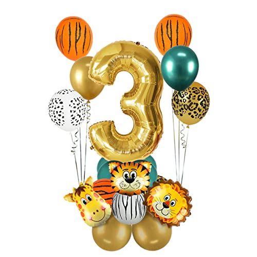 HZWMQDLF Happy Birthday Ballon 18 stücke Dschungel Tier Ballons Set Chrome Metallic Latex Ballon 32inch Gold Anzahl Geburtstag Party Dusche Dekor Luftballons(Number3 Set) von HZWMQDLF