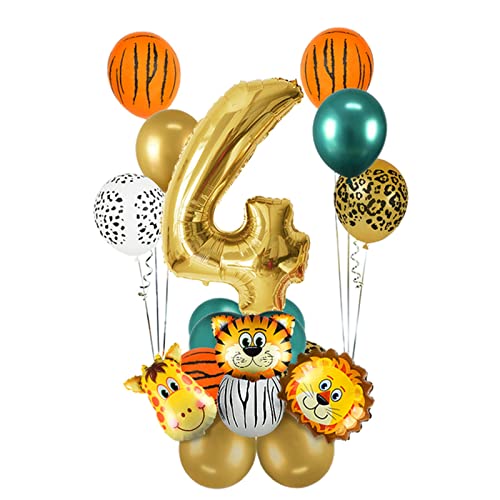 HZWMQDLF Happy Birthday Ballon 18 stücke Dschungel Tier Ballons Set Chrome Metallic Latex Ballon 32inch Gold Anzahl Geburtstag Party Dusche Dekor Luftballons(Number4 Set) von HZWMQDLF