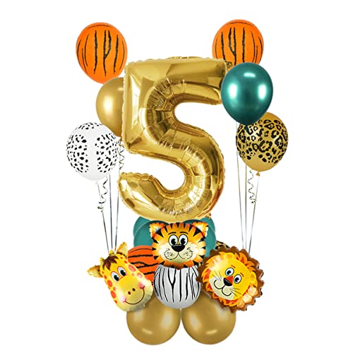 HZWMQDLF Happy Birthday Ballon 18 stücke Dschungel Tier Ballons Set Chrome Metallic Latex Ballon 32inch Gold Anzahl Geburtstag Party Dusche Dekor Luftballons(Number5 Set) von HZWMQDLF