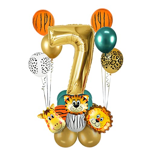 HZWMQDLF Happy Birthday Ballon 18 stücke Dschungel Tier Ballons Set Chrome Metallic Latex Ballon 32inch Gold Anzahl Geburtstag Party Dusche Dekor Luftballons(Number7 Set) von HZWMQDLF