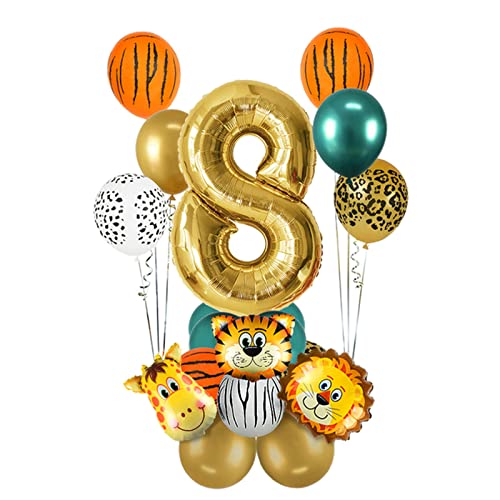 HZWMQDLF Happy Birthday Ballon 18 stücke Dschungel Tier Ballons Set Chrome Metallic Latex Ballon 32inch Gold Anzahl Geburtstag Party Dusche Dekor Luftballons(Number8 Set) von HZWMQDLF