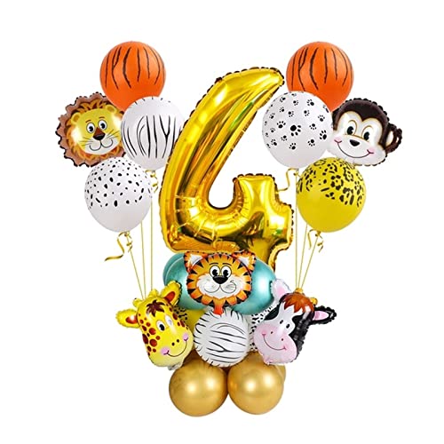 HZWMQDLF Happy Birthday Ballon 27 stücke Dschungel Tier Ballons Set Chrome Metallic Latex Ballon 12inch Goldnummer Globos Geburtstagsfeier Dusche Dekor Luftballons(4) von HZWMQDLF