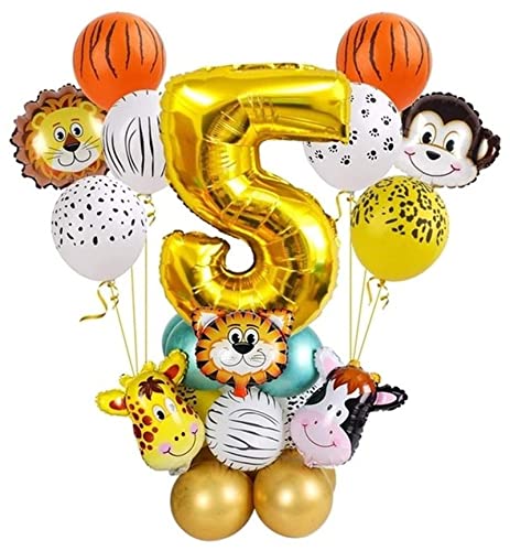 HZWMQDLF Happy Birthday Ballon 27 stücke Safari Dschungel Tier Chrome Metallische Ballons Geburtstag Party Dekorationen L 1 2 3 4 5 6 7 8 9 10 Luftballons(5) von HZWMQDLF