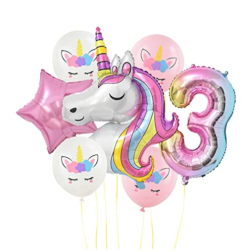 HZWMQDLF Happy Birthday Ballon 7 stücke Regenbogen Theme Party Ballons Einhorn Geburtstag Dekoration Zahl Ballon Geburtstag Party Dusche Air Globos Luftballons(Number3 Set) von HZWMQDLF