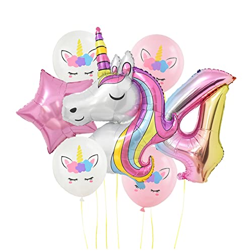 HZWMQDLF Happy Birthday Ballon 7 stücke Regenbogen Theme Party Ballons Einhorn Geburtstag Dekoration Zahl Ballon Geburtstag Party Dusche Air Globos Luftballons(Number4 Set) von HZWMQDLF