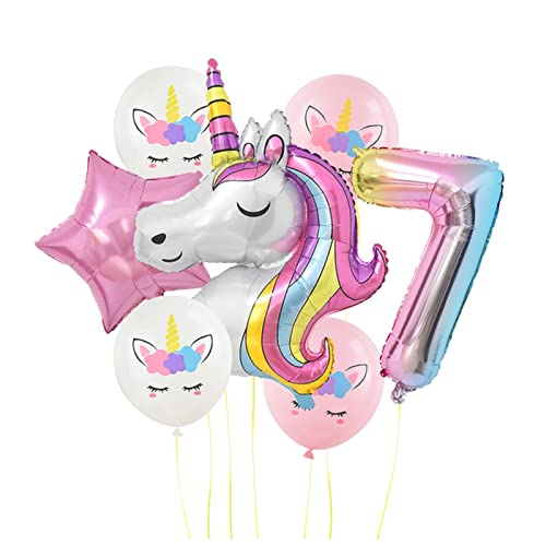 HZWMQDLF Happy Birthday Ballon 7 stücke Regenbogen Theme Party Ballons Einhorn Geburtstag Dekoration Zahl Ballon Geburtstag Party Dusche Air Globos Luftballons(Number7 Set) von HZWMQDLF