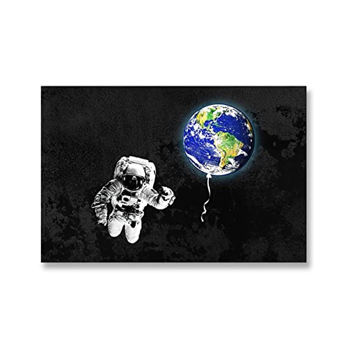 HZWMQDLF Happy Birthday Ballon Astronaut hält kreative acht planetarische Ballon im Universum, das auf der Erde schaut Sci-Fi-Plakat Home Art-Malerei Luftballons(40X60cm Unframed,A) von HZWMQDLF