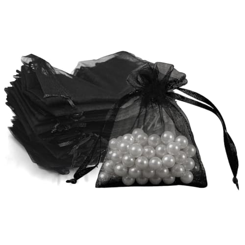 HZXINYI 100 Stück Organzabeutel 10 * 15cm Organza Schmuckbeutel Schmuck Musselin Beutel mit Satin Kordelzug für Geschenke Schmuck Süßigkeiten Souvenirs Hochzeitsgeschenke Weiß/Schwarz von HZXINYI