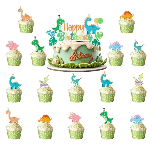 Pack of 33 Dinosaur Cupcake Toppers, Dinosaurier Muffin Deko, Dinosaur Theme Birthday Cake Decoration, for Baby Shower Wedding Birthday Event Party Animals Theme Party Decoration Supply von HaOrchid