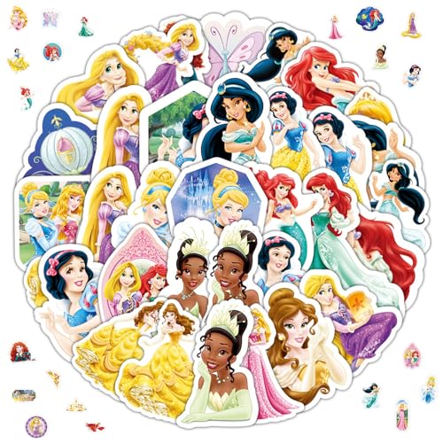 Prinzessin Aufkleber, 100 Stück Princess Stickers, Prinzessin Sticker Set, Cute Stickers Mädchen, Cartoon Anime Aufkleber, Laptop Skateboard Koffer Wasserdicht Vinyl Aufkleber, für Kinder Erwachsene von HaOrchid